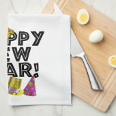Happy New Year - Schwarzer Text mit Party Hats Handtuch (Viertel Falte)