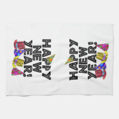 Happy New Year - Schwarzer Text mit Party Hats Handtuch (Horizontal)