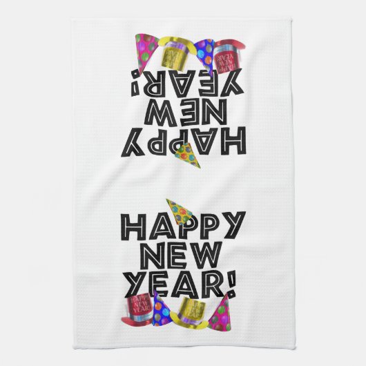 Happy New Year - Schwarzer Text mit Party Hats Handtuch (Vertikal)