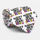 Happy New Year - Schwarzer Text mit Party Hats Krawatte (Gerollt)