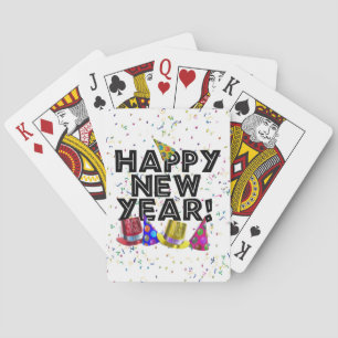 Happy New Year - Schwarzer Text mit Party Hats Spielkarten