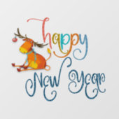 Happy New Year Script Funny Reindeer Fensteraufkleber (Blatt)