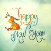 Happy New Year Script Funny Reindeer Fensteraufkleber (Blatt 3)