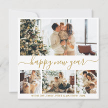 Happy New Year Script Gold White 4 Foto Collage