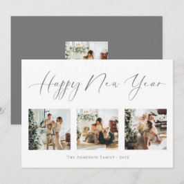 Happy New Year Script Gray 2 Multi Foto Collage Feiertagskarte