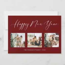 Happy New Year Script Red Multi Foto Collage Holi Feiertagskarte