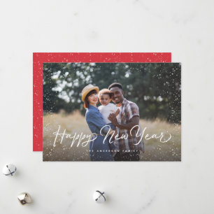 Happy New Year Script Snow Foto Feiertagskarte