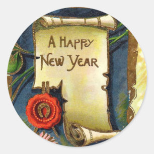 Happy New Year Scroll Runder Aufkleber
