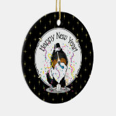 Happy New Year Shetland Sheepdog (Trikolon) Niedli Keramik Ornament (Rechts)