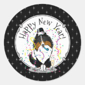 Happy New Year Shetland Sheepdog (Trikolon) Niedli Runder Aufkleber (Vorderseite)