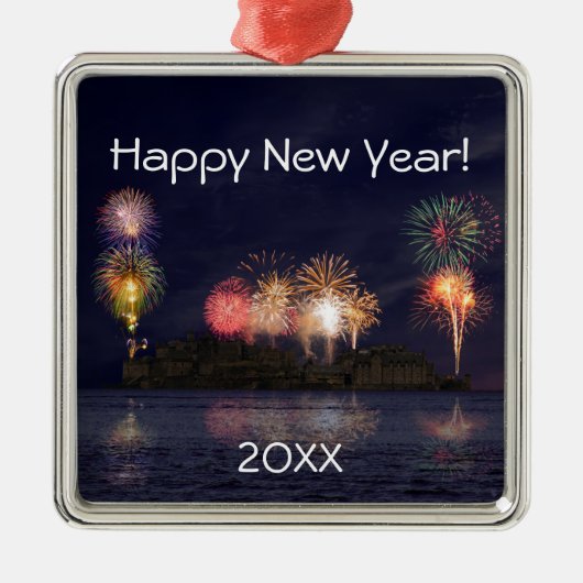 Happy New Year Silbernes Ornament (Vorne)