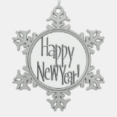 Happy New Year - Silver Text Schneeflocken Zinn-Ornament (Vorderseite)