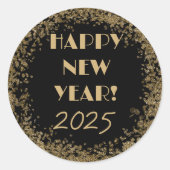 Happy New Year Simple Elegante Black and Gold Runder Aufkleber (Vorderseite)