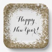 Happy New Year Simple Gold and White Confetti Pappteller (Vorderseite)
