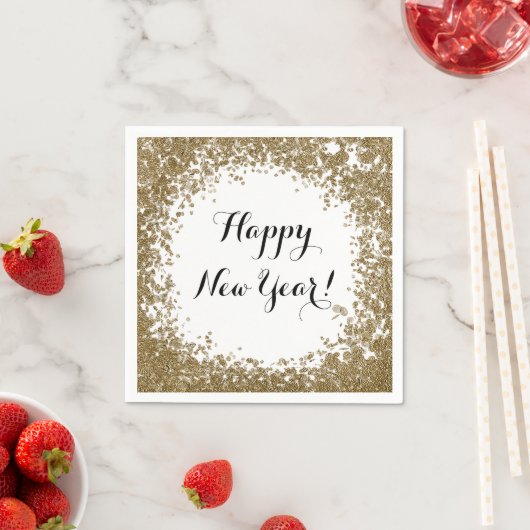 Happy New Year Simple Gold and White Confetti Serviette (Beispiel)
