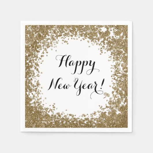 Happy New Year Simple Gold and White Confetti Serviette (Vorderseite)