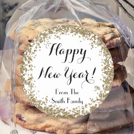 Happy New Year Simple Gold and White Runder Aufkleber