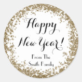 Happy New Year Simple Gold and White Runder Aufkleber (Vorderseite)