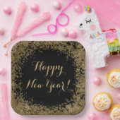 Happy New Year Simple Gold Confetti und Black Pappteller (Party)