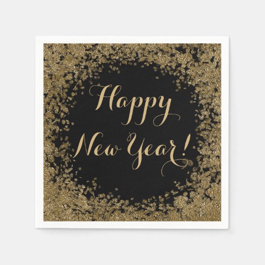 Happy New Year Simple Gold Confetti und Black Serviette (Vorderseite)