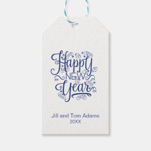 Happy New Year Simple Navy Gift Tag Geschenkanhänger