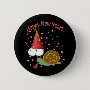 Happy New Year Snail Button