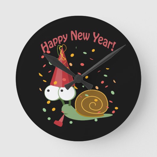 Happy New Year Snail Runde Wanduhr (Vorderseite)