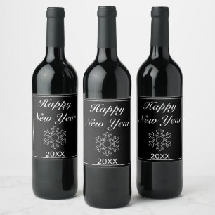 Happy New Year Snow Flake Modern Minimalistisch Bl Weinetikett