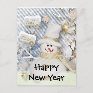 Happy New Year Snowman Postkarte