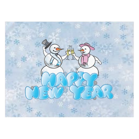 Happy New Year Snowman Tischdecke (Vorderseite (Horizontal))