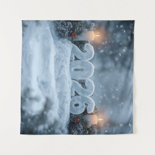 happy new year snowy candle backdrop wandteppich (Vorderseite (Horizontal))