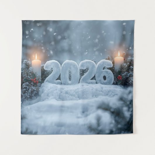 happy new year snowy candle backdrop wandteppich (Vorderseite)