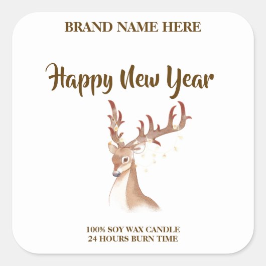 Happy New Year Sophisticated New Year Candle Label Quadratischer Aufkleber (Vorderseite)