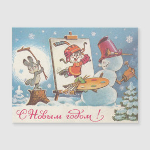Happy New Year Sowjetpost Karte mit Hasen Künstler