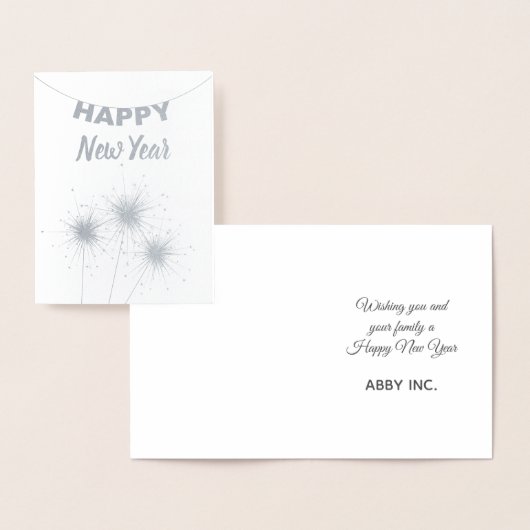 Happy New Year Sparkler Corporate Silver Folienkarte (Anzeige)