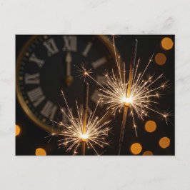 Happy New Year Sparklers On a Midnight Clock Postkarte