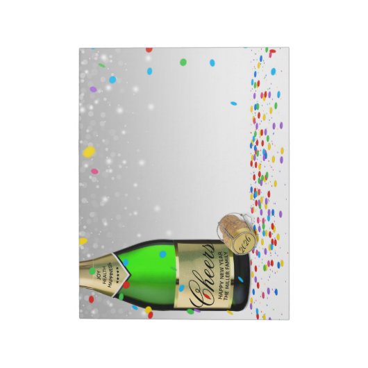 Happy New Year Sparkling Wine Bottle 2025 Notizblock (Rotiert)