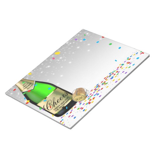 Happy New Year Sparkling Wine Bottle 2025 Notizblock (angewinkelt)
