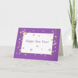Happy New Year Stars Lila Feiertagskarte