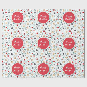 Happy New Year Stars Schneeflocken farbenfrohe Mus Geschenkpapier