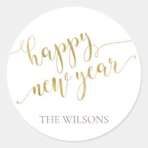Happy New Year Sticker - White & Gold