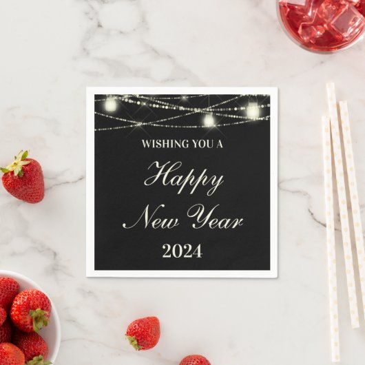 Happy New Year String Lights Jars Black Serviette (Beispiel)