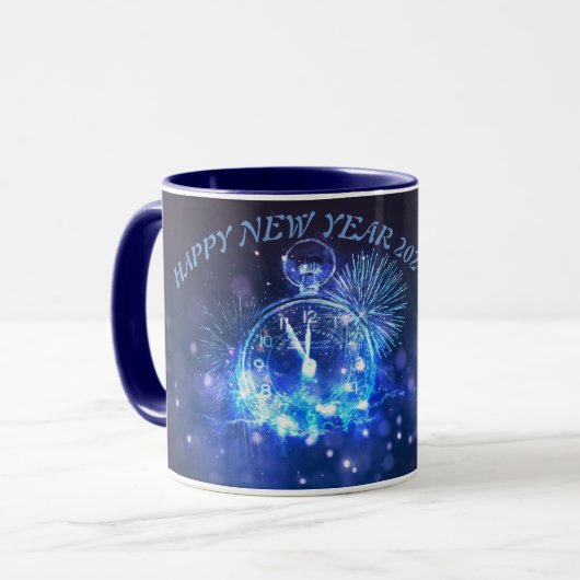 Happy New Year Tasse 2025navy Blue Farbe (Vorderseite Links)