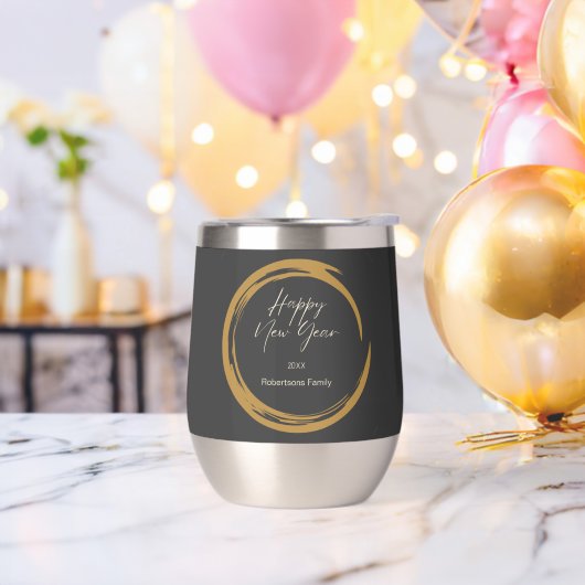 Happy New Year Text Gold Fleck Ring dunkelgrau (Junggesellenabschied)