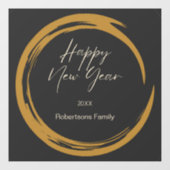Happy New Year Text Gold Fleck Ring dunkelgrau Fensteraufkleber (Blatt)