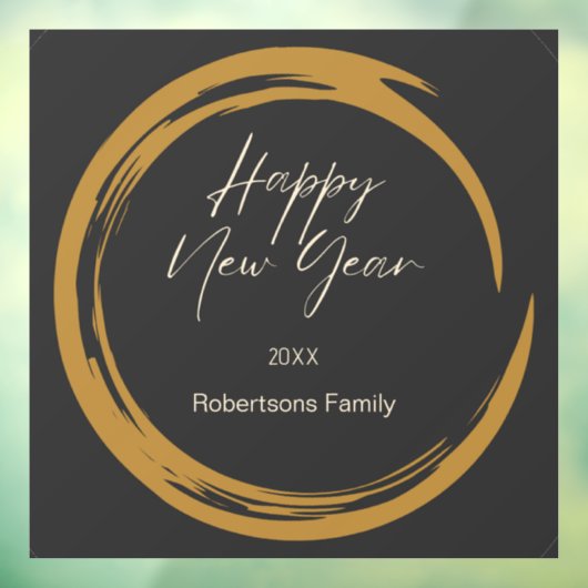 Happy New Year Text Gold Fleck Ring dunkelgrau Fensteraufkleber (Blatt 3)