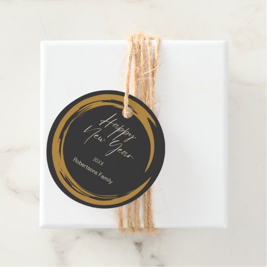 Happy New Year Text Gold Fleck Ring dunkelgrau Geschenkanhänger (Beispiel)