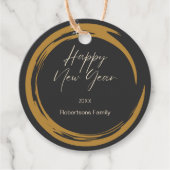 Happy New Year Text Gold Fleck Ring dunkelgrau Geschenkanhänger (Vorderseite)