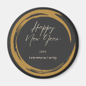 Happy New Year Text Gold Fleck Ring dunkelgrau Magnet (Vorne)
