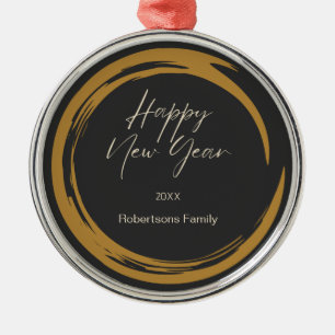 Happy New Year Text Gold Fleck Ring dunkelgrau Ornament Aus Metall